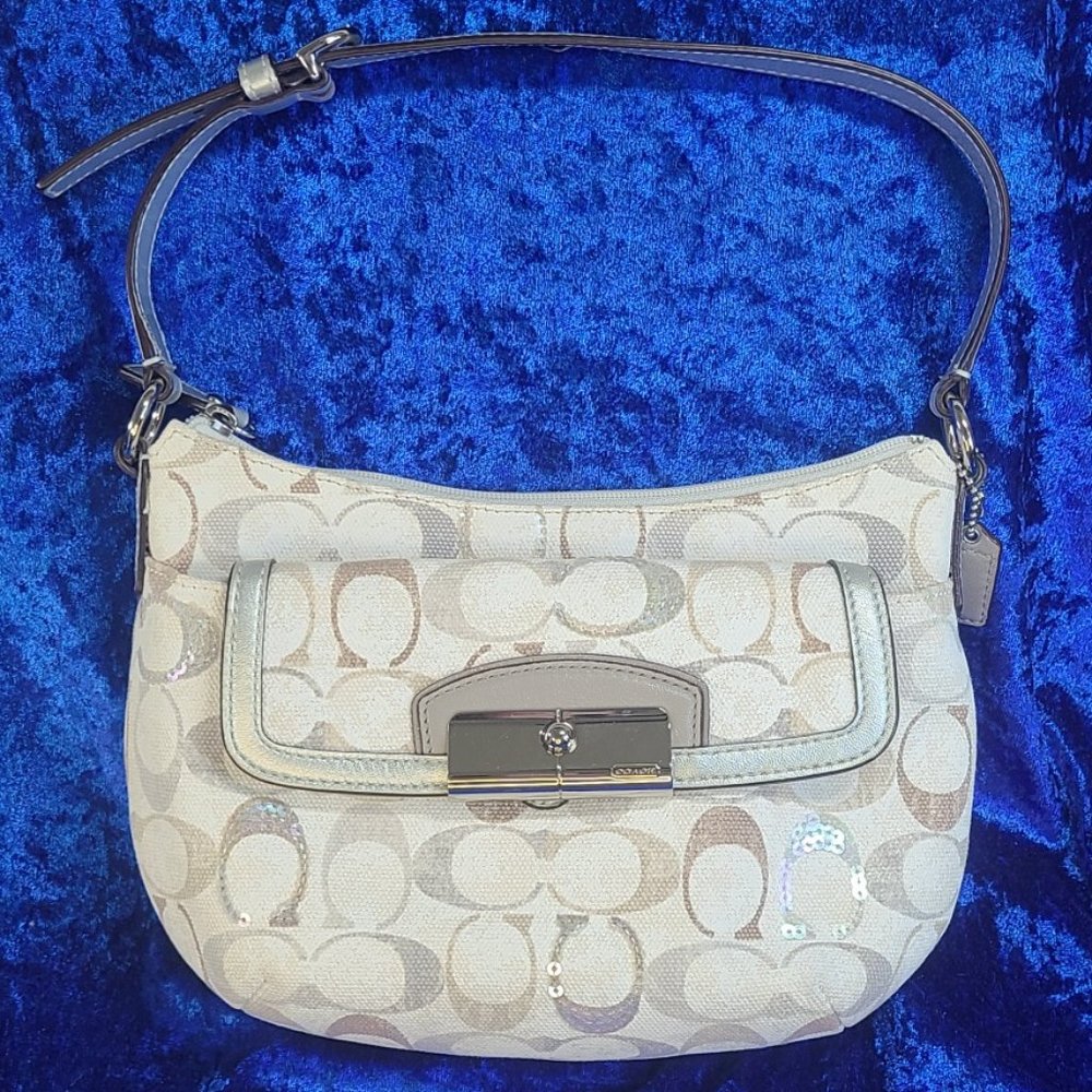 Authentic COACH Kristen Signature Sequin Satin Beige Shoulder Bag-Dust bag incl.